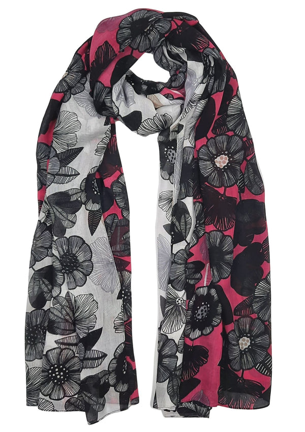 Line Flowers Scarf (SE-2667_Fuchsia)